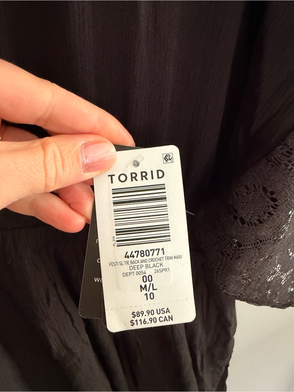 Torrid Black Crochet Trim Maxi Dress size 10 - Picture 6 of 7